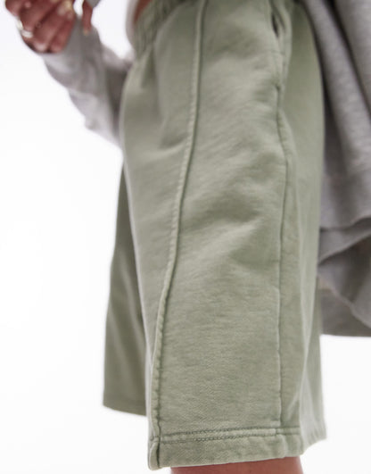 Topshop acid wash longline short in sage