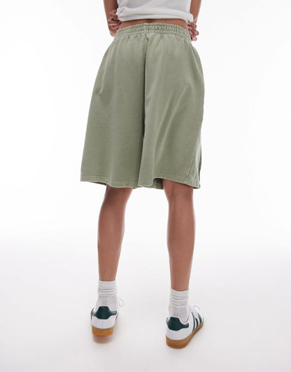 Topshop acid wash longline short in sage