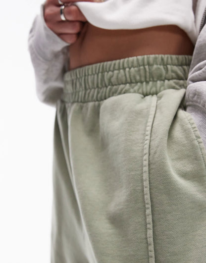 Topshop acid wash longline short in sage
