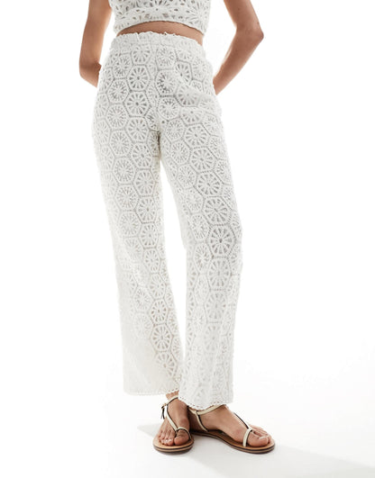 Amy Lynn crochet straight leg trouser co-ord in white