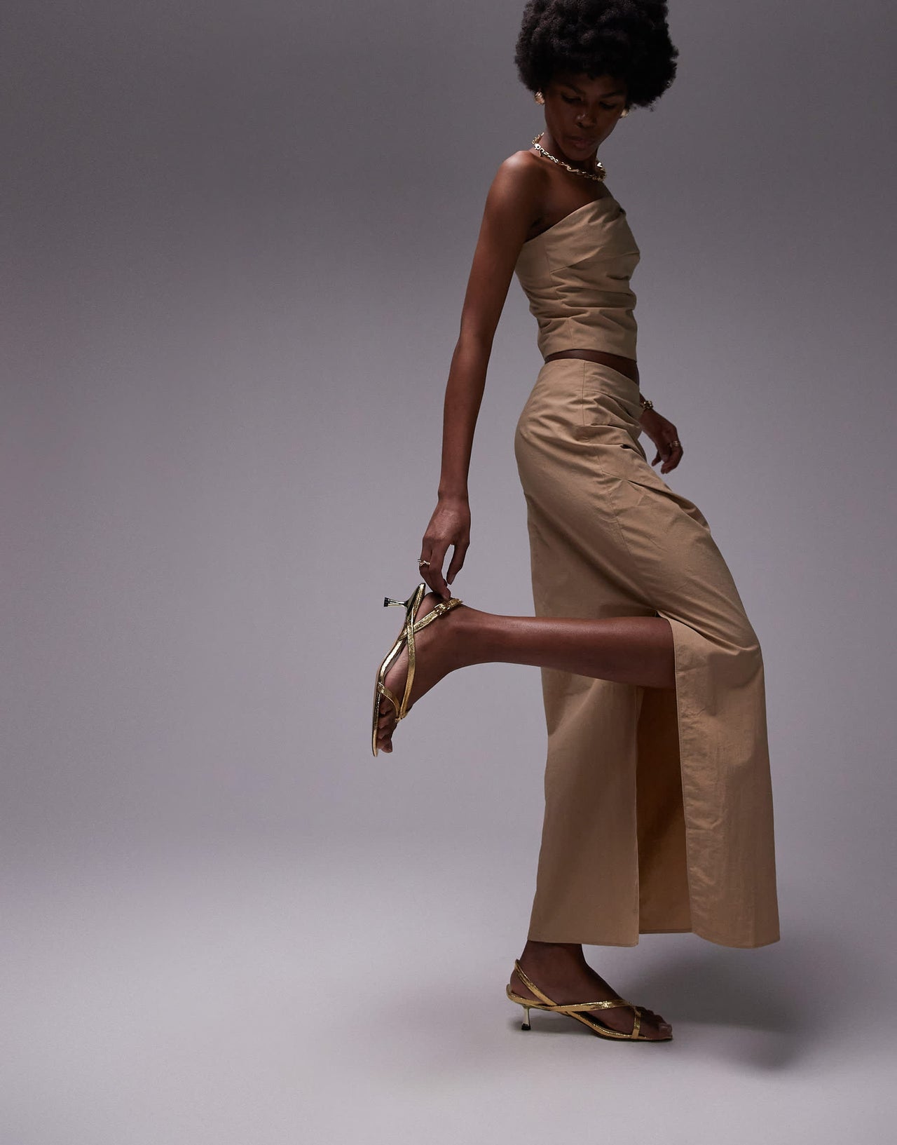 Topshop co-ord technical fabric maxi column skirt in sand