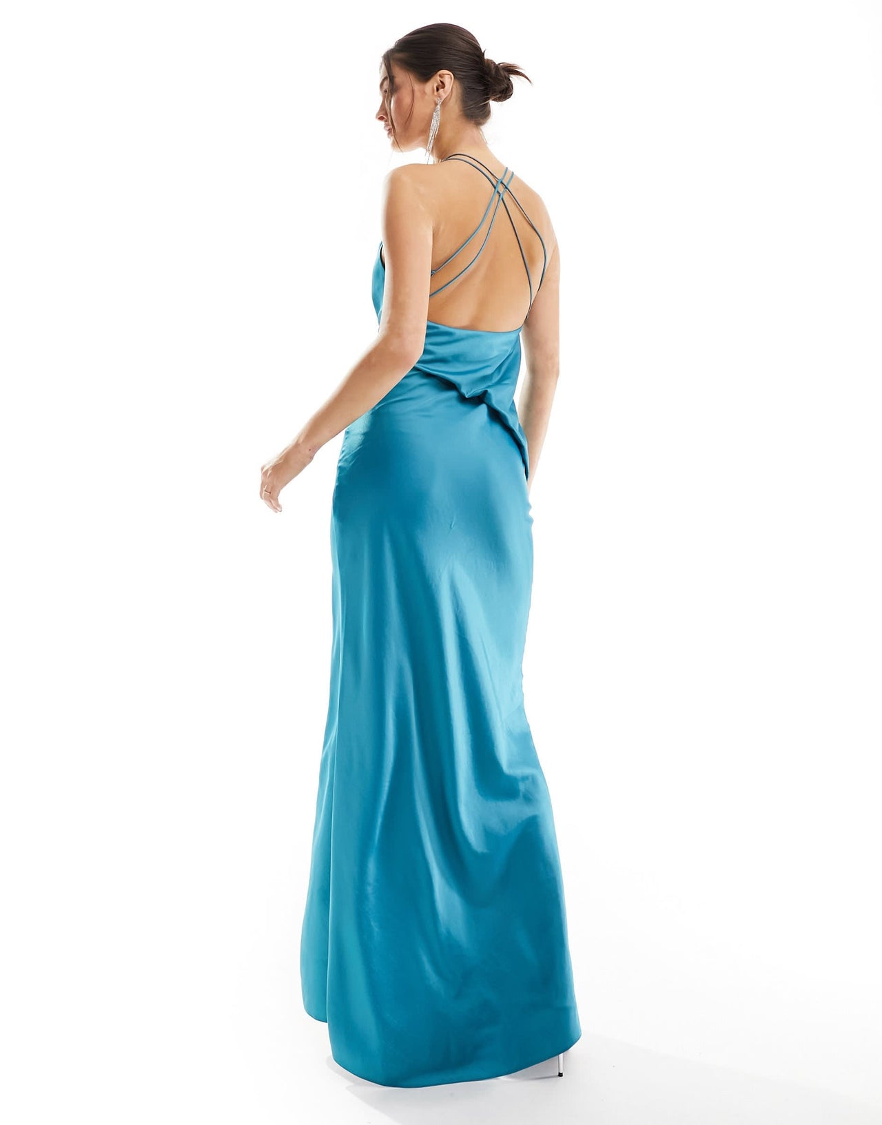 ASOS DESIGN Tall satin textured overlay maxi dress with open back detail in teal