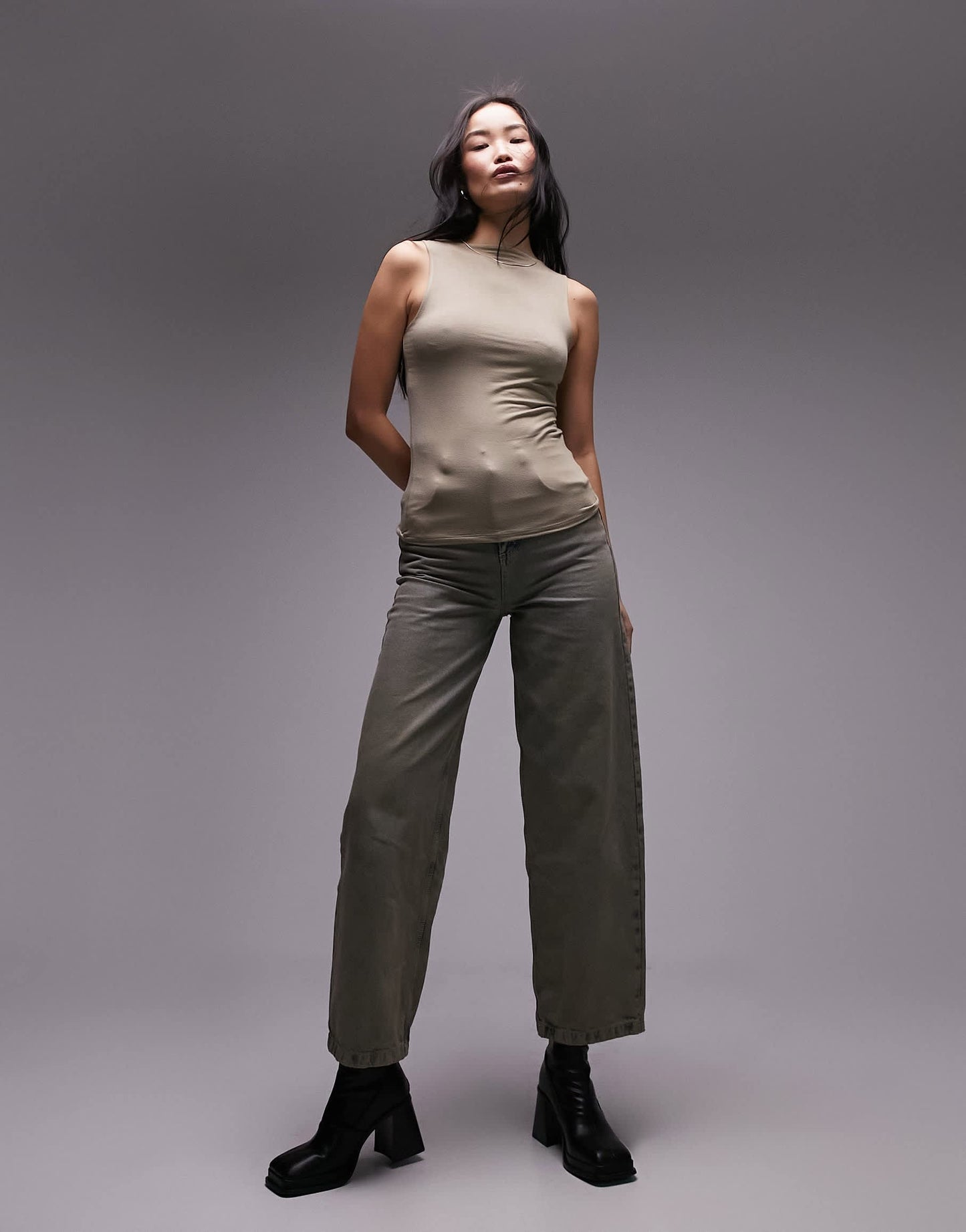 Topshop slash neck tank in khaki