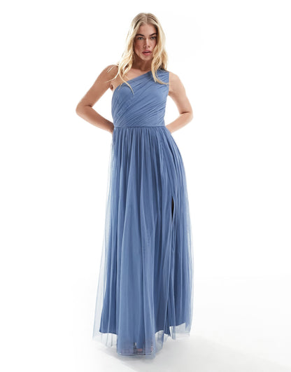 Anaya Bridesmaid tulle one shoulder maxi dress in blue