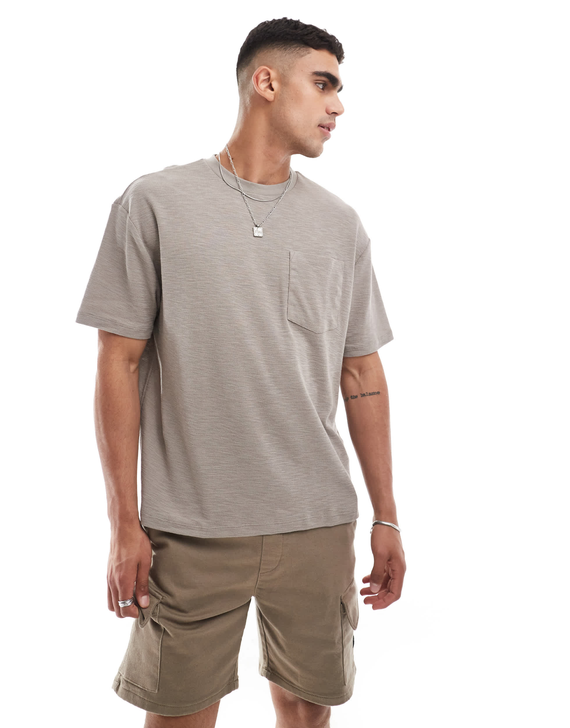 ASOS DESIGN relaxed linen look t-shirt with pocket in brown