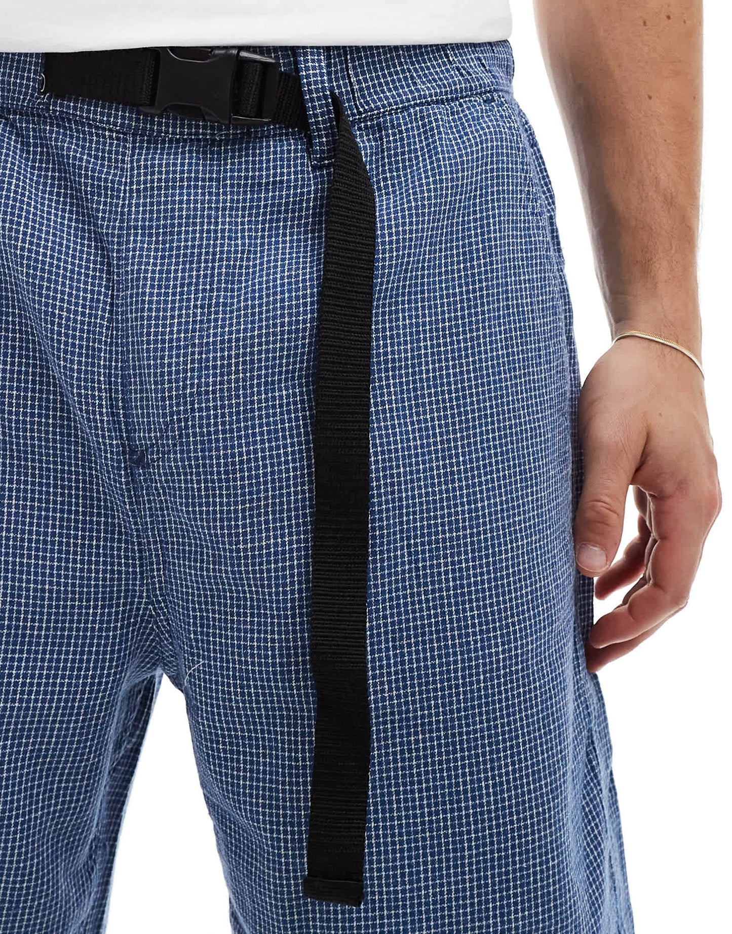 ASOS DESIGN co-ord shorts with blue check print and belt detail