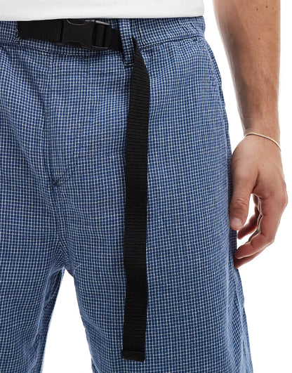 ASOS DESIGN co-ord shorts with blue check print and belt detail