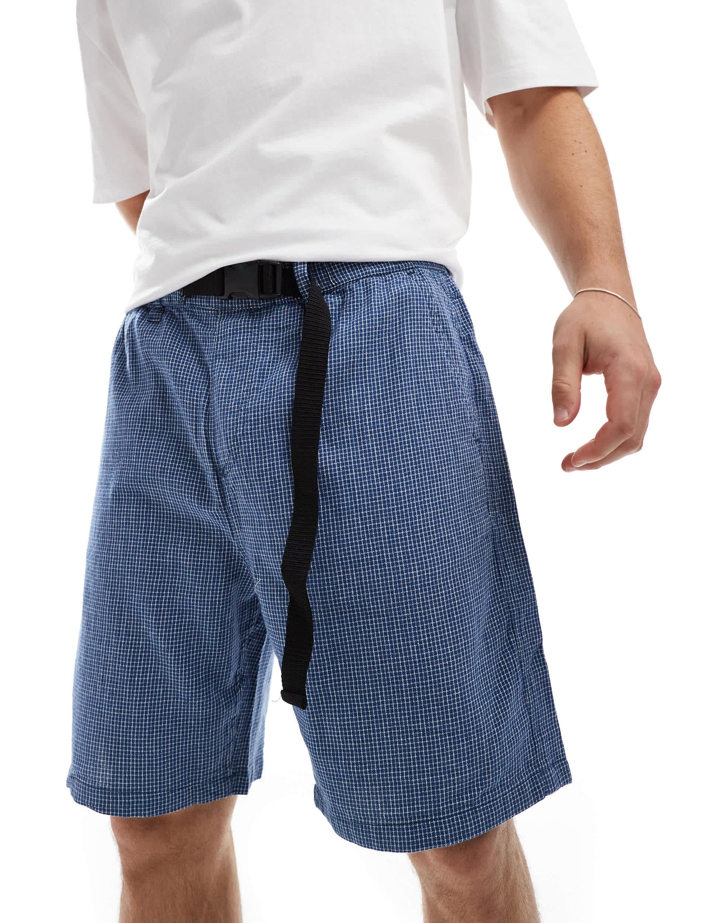 ASOS DESIGN co-ord shorts with blue check print and belt detail
