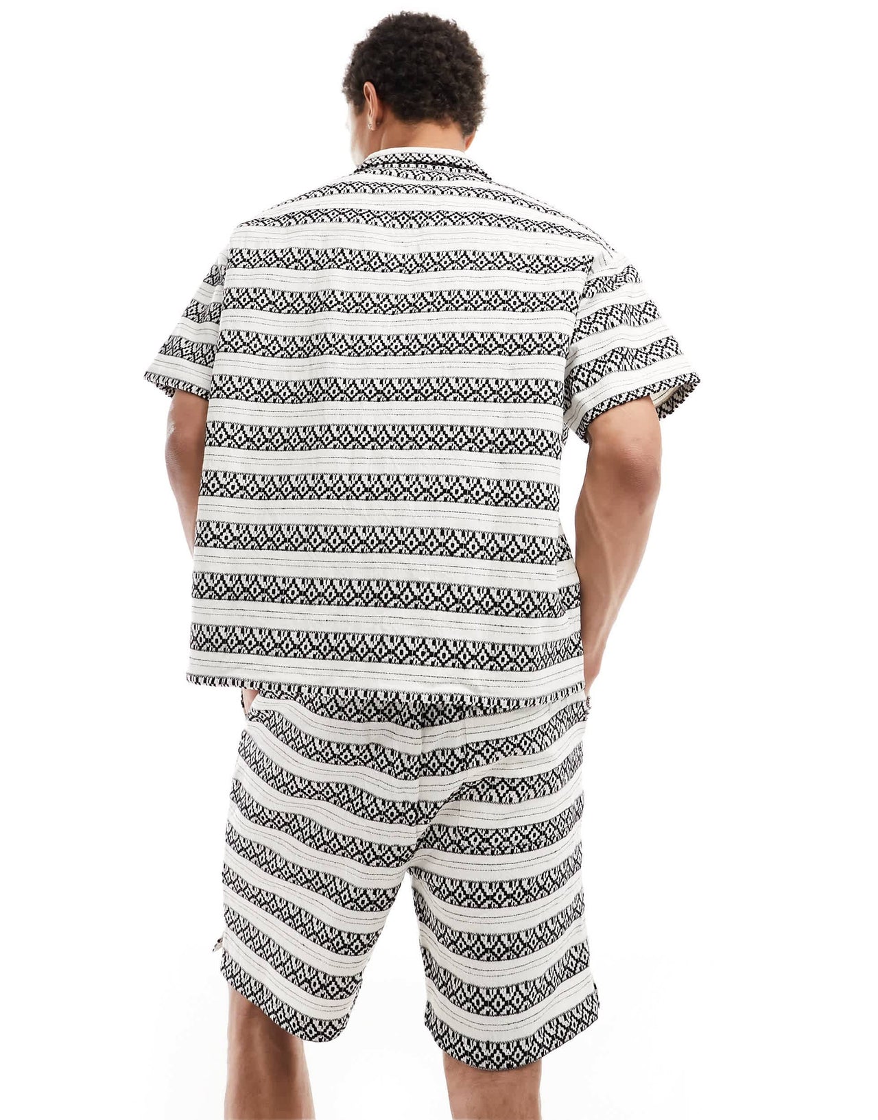 Native Youth stripe jacquard shorts co-ord in black and white