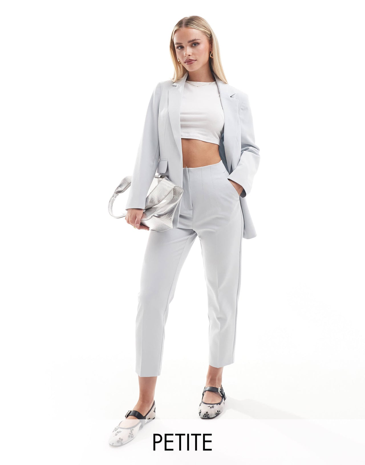 Miss Selfridge Petite high waist cigarette trouser in grey blue