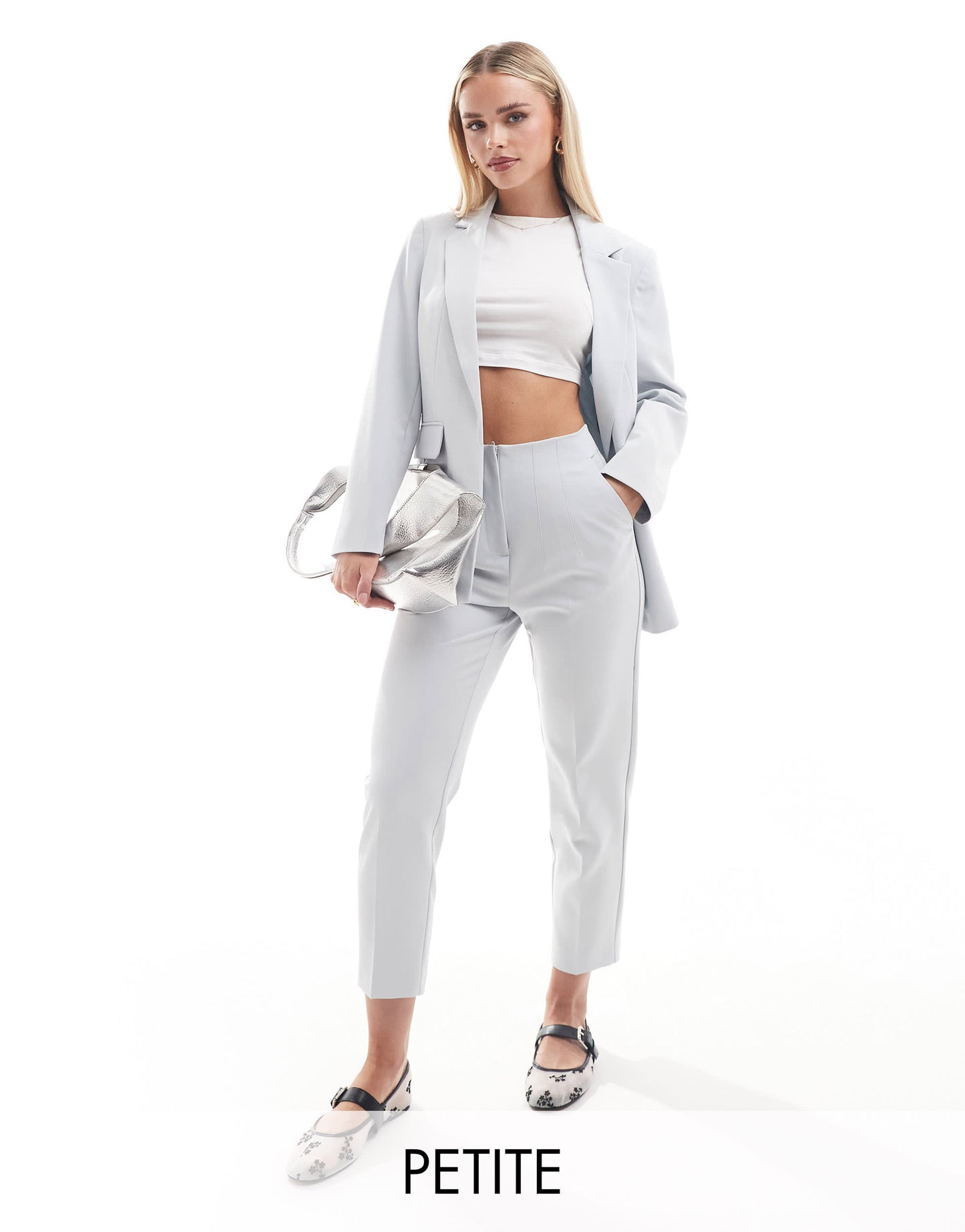 Miss Selfridge Petite high waist cigarette trouser in grey blue