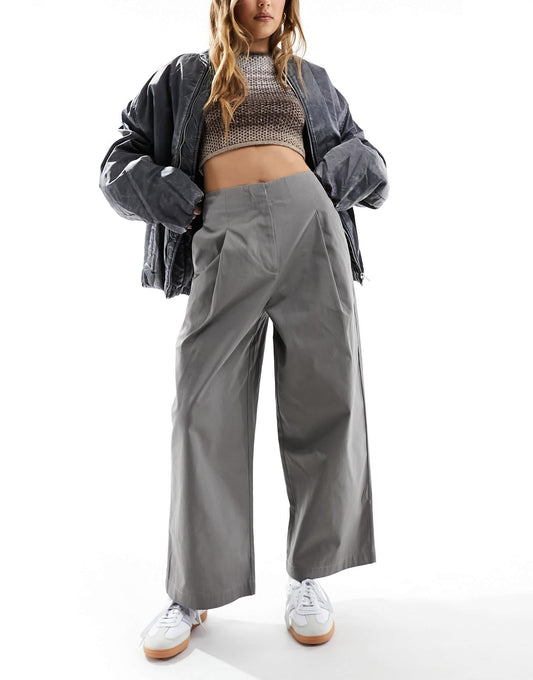 ASOS DESIGN barrel trousers in structured twill in grey