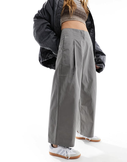 ASOS DESIGN barrel trousers in structured twill in grey