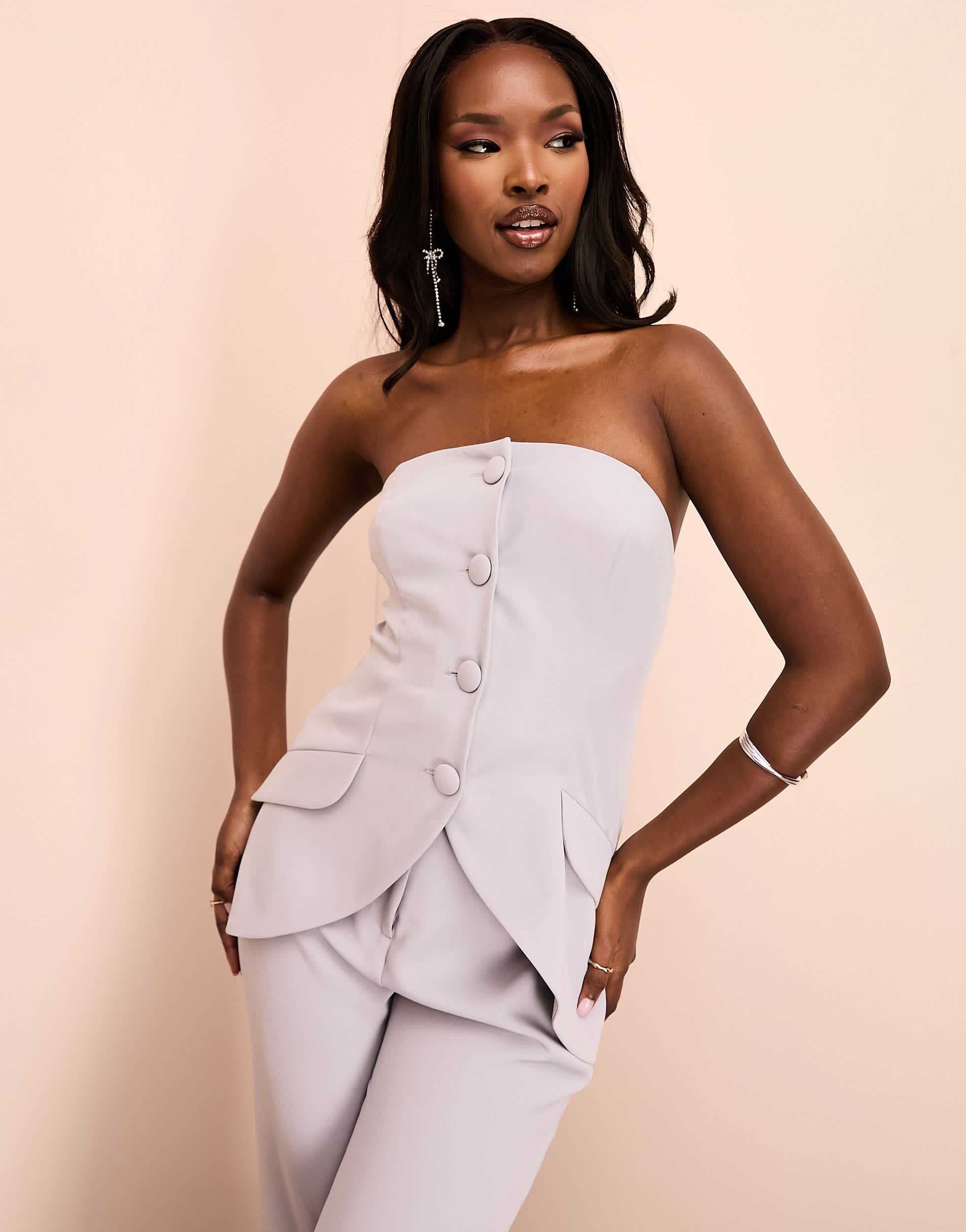 ASOS LUXE bandeau waistcoat with satin bow back detail in grey