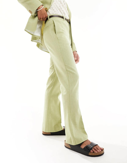 ASOS DESIGN high waisted flare suit trouser in sage green wool mix