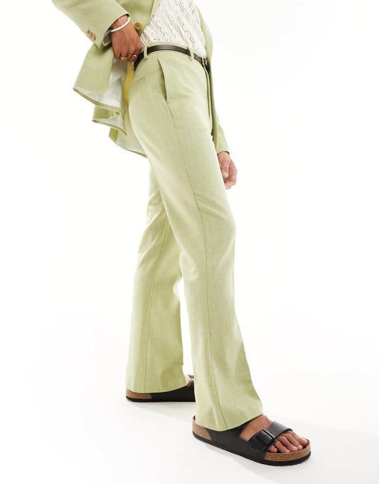 ASOS DESIGN high waisted flare suit trouser in sage green wool mix