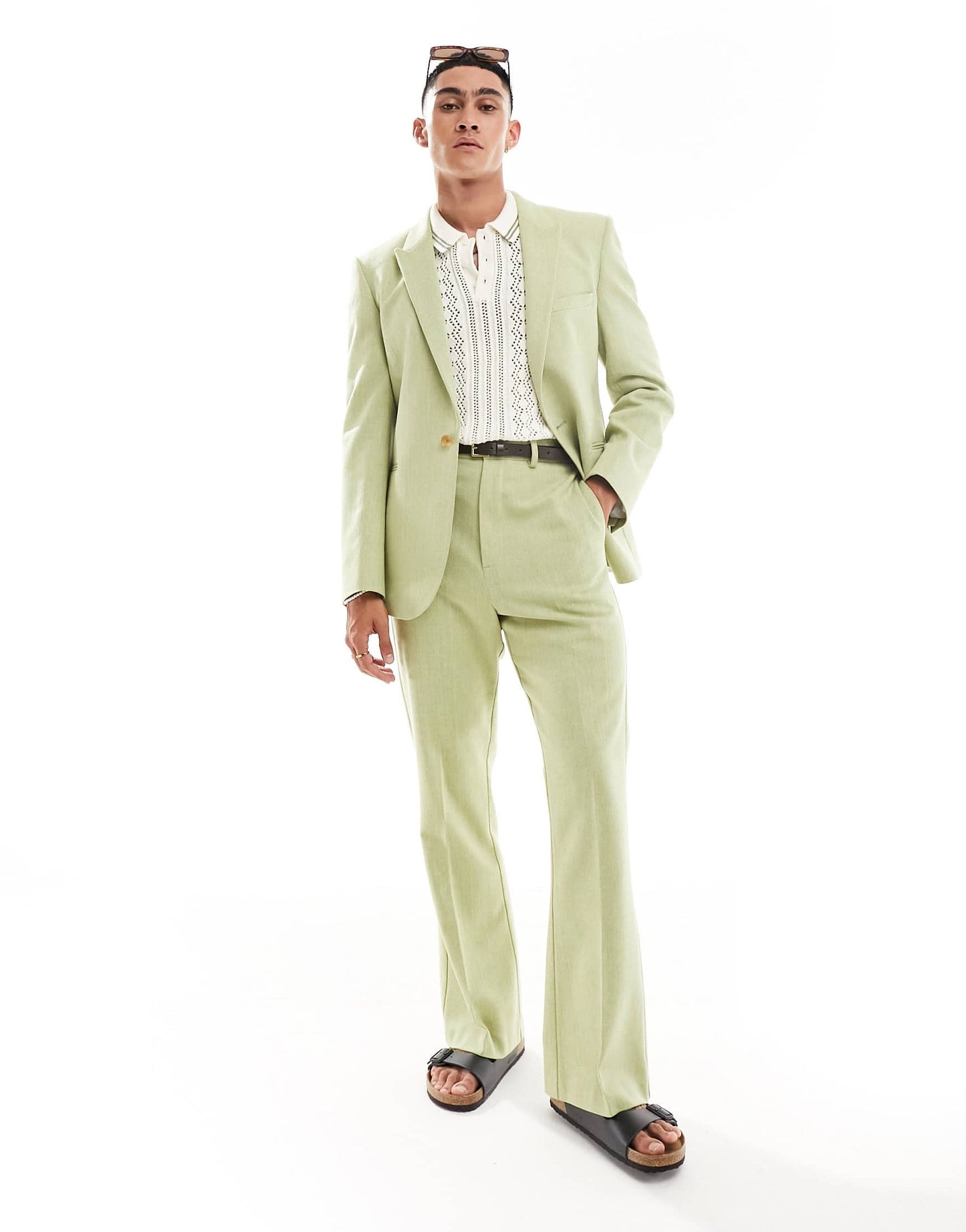 ASOS DESIGN high waisted flare suit trouser in sage green wool mix