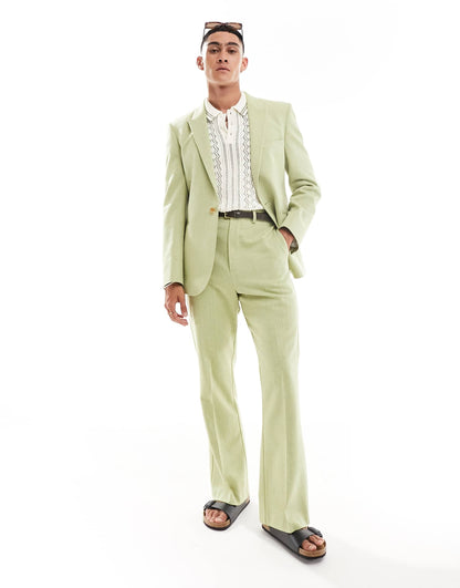 ASOS DESIGN high waisted flare suit trouser in sage green wool mix