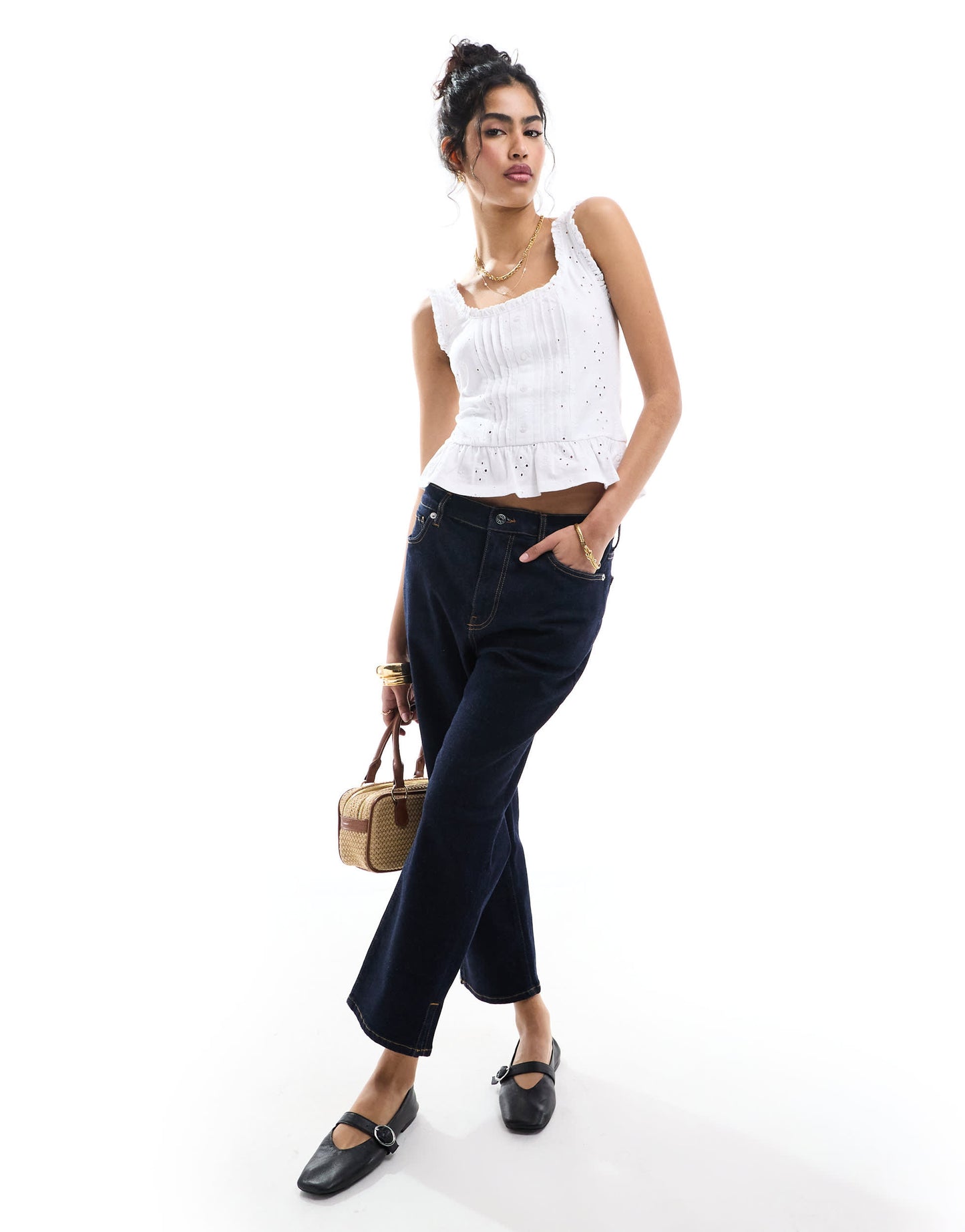 ASOS DESIGN broderie frill hem button down vest in white