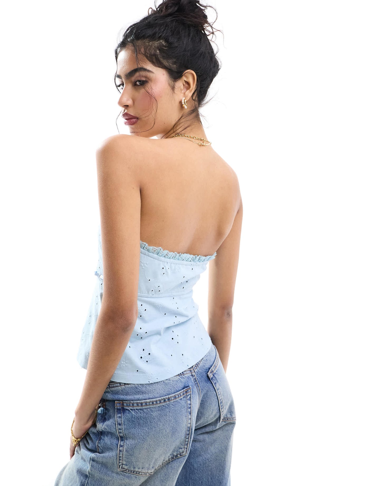 ASOS DESIGN broderie bandeau with ribbon detail in baby blue