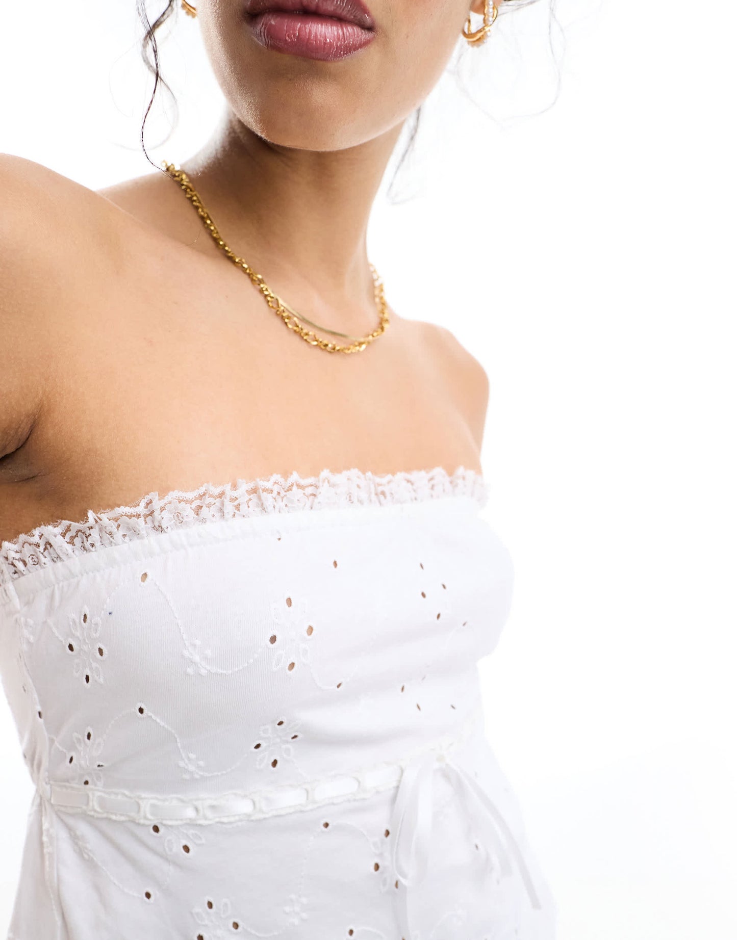ASOS DESIGN broderie bandeau with ribbon detail in white