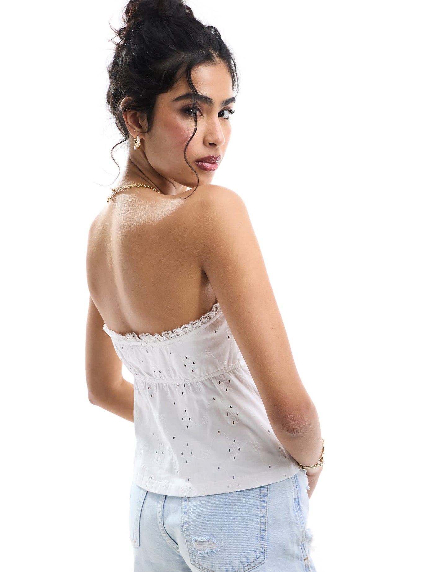 ASOS DESIGN broderie bandeau with ribbon detail in white