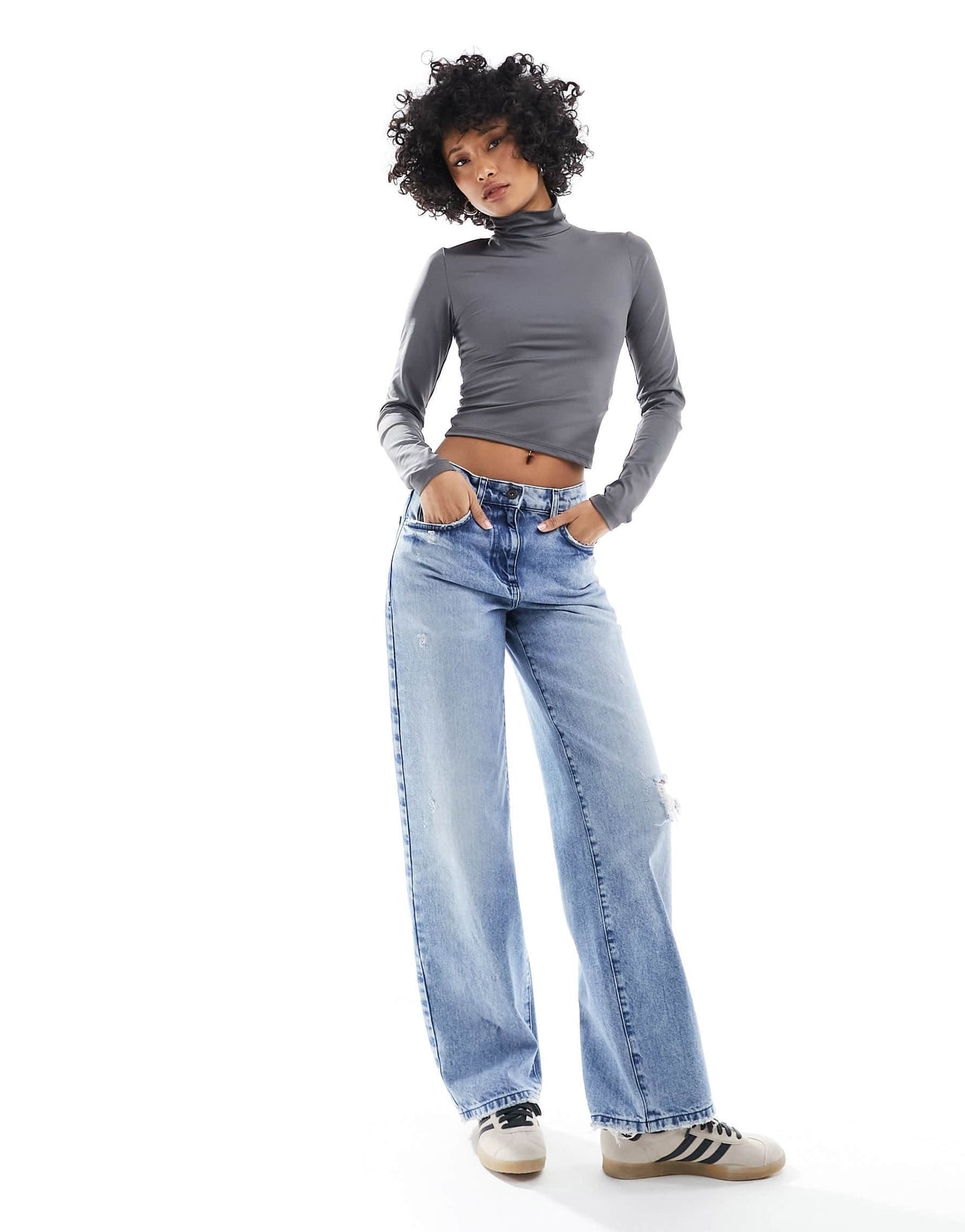 Stradivarius STR high neck long sleeve top in charcoal