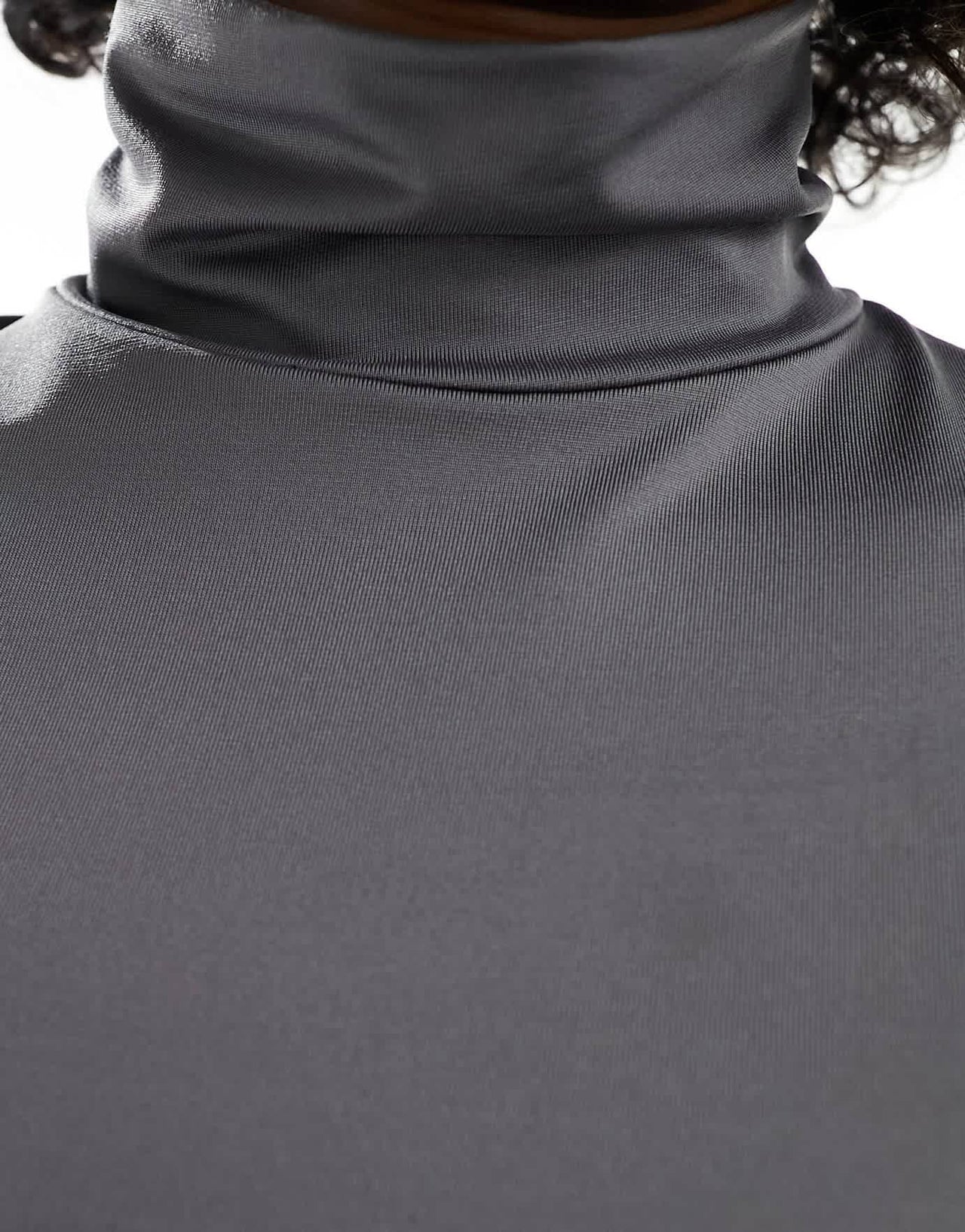 Stradivarius STR high neck long sleeve top in charcoal