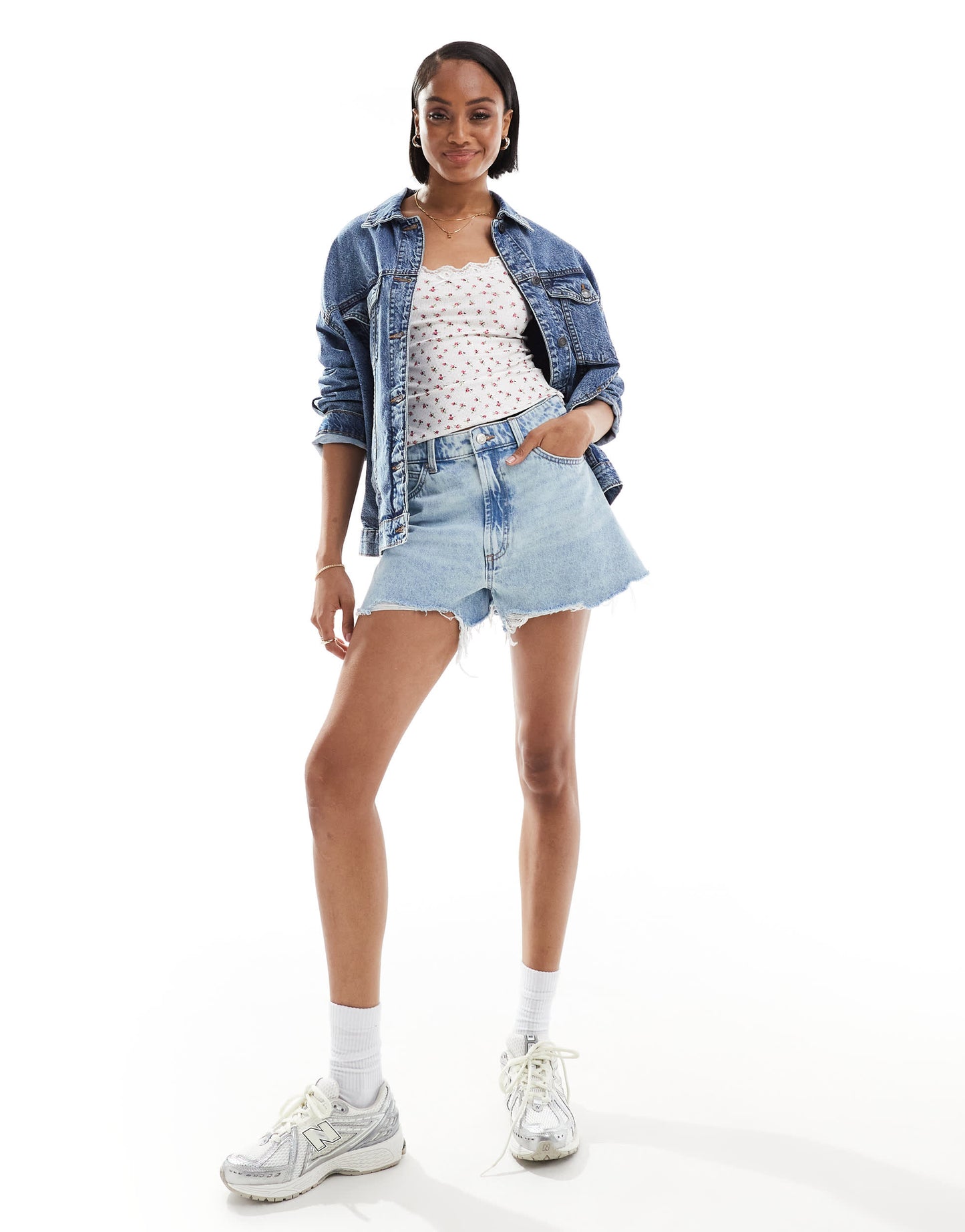 ASOS DESIGN Tall A line denim short in lightwash blue