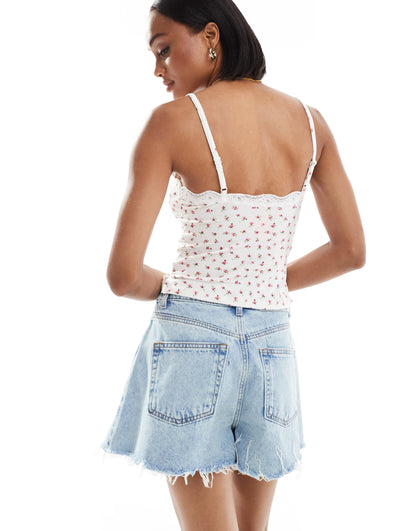 ASOS DESIGN Tall A line denim short in lightwash blue