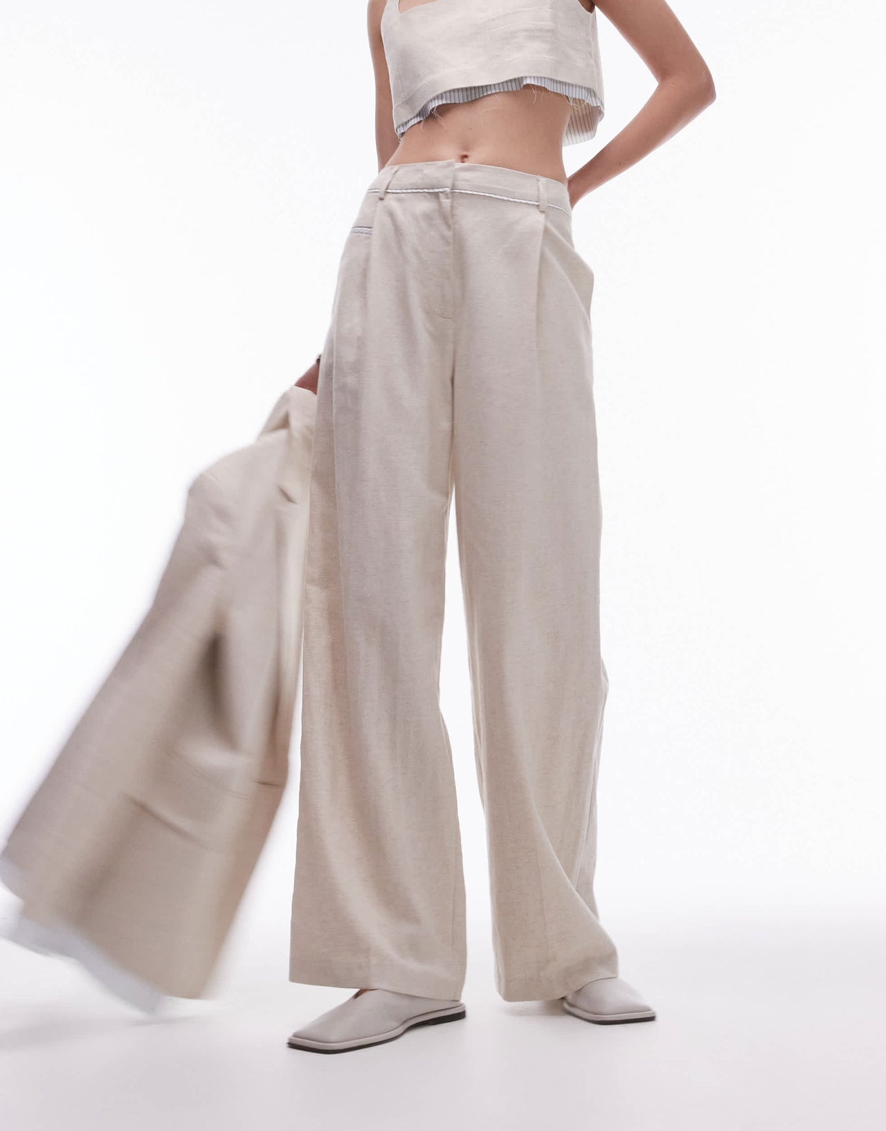 Topshop co-ord linen wide leg trouser with exposed lining in ecru