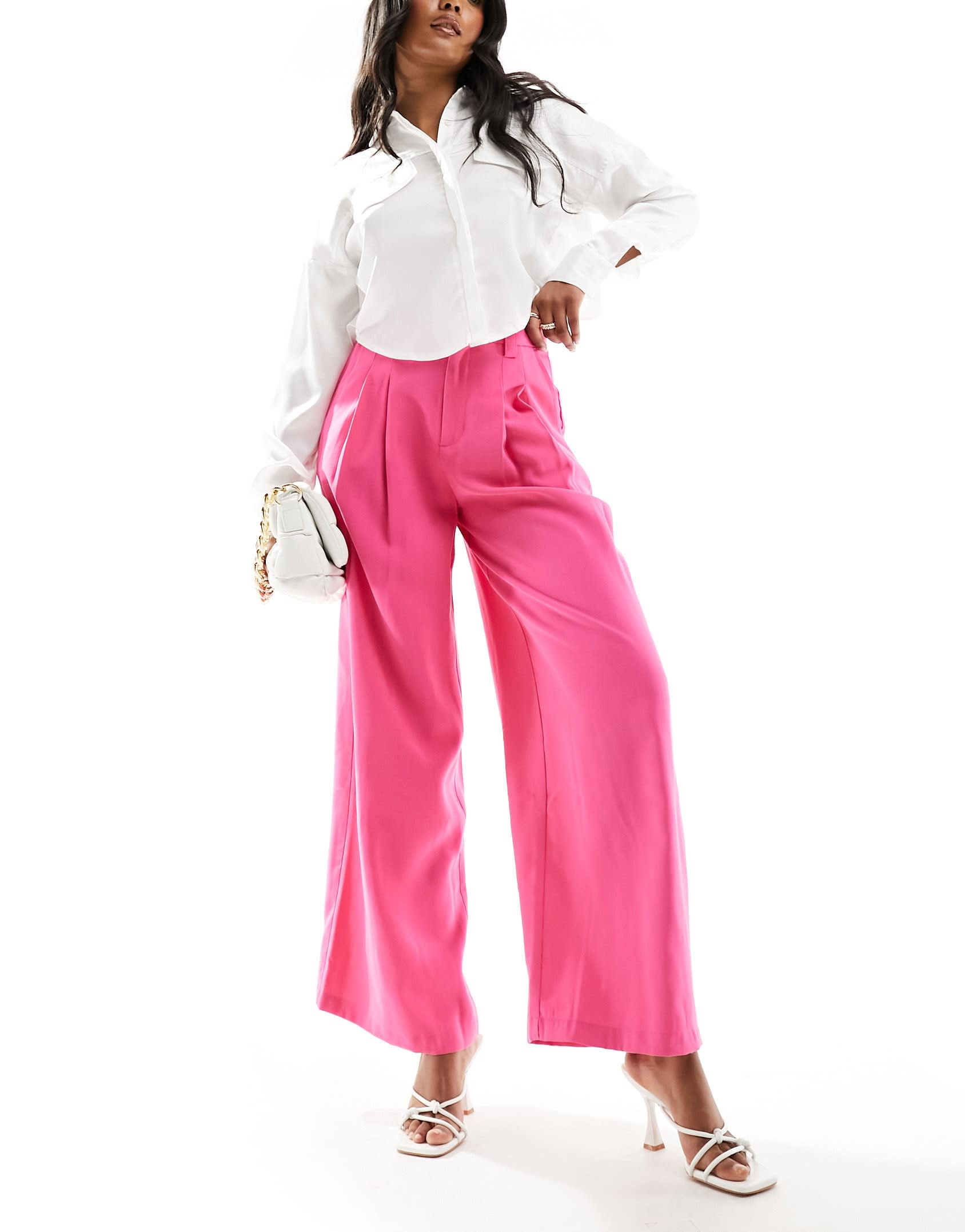 Urban Revivo wide leg tailored trousers in bright pink