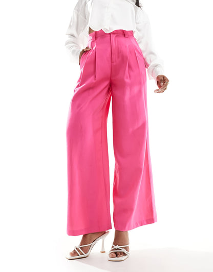 Urban Revivo wide leg tailored trousers in bright pink
