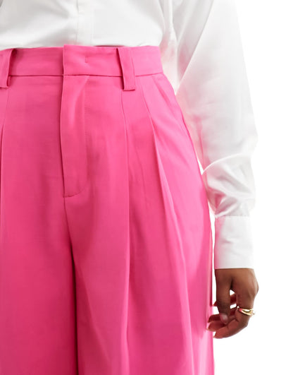Urban Revivo wide leg tailored trousers in bright pink