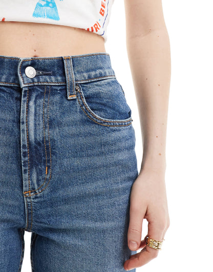 ASOS DESIGN ankle grazer straight leg jean in dark mid blue - MBLUE