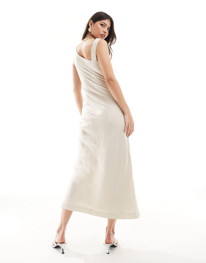 Ever New linen asymmetrical midi dress in stone