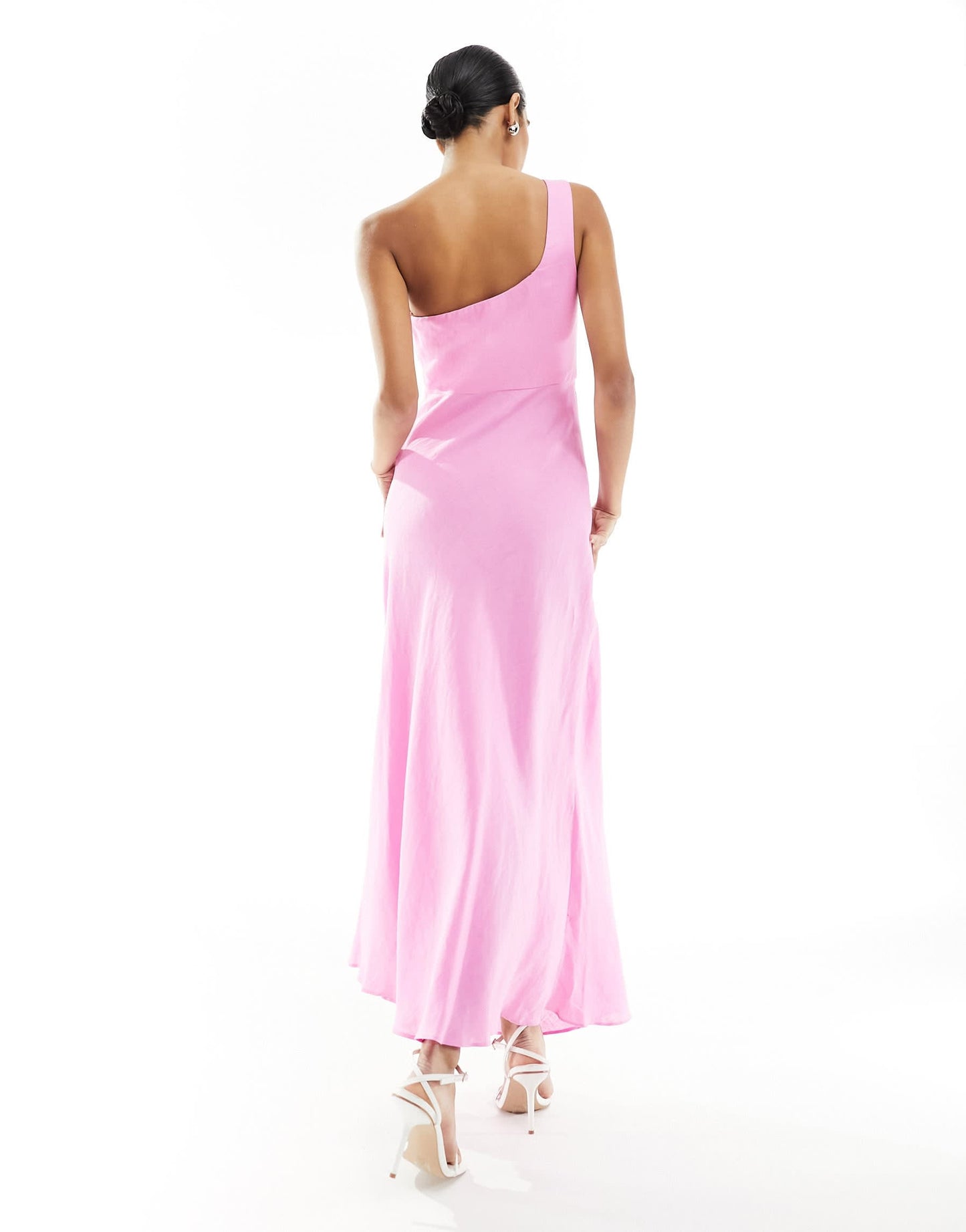 Forever New asymmetrical linen cut out maxi dress in pink