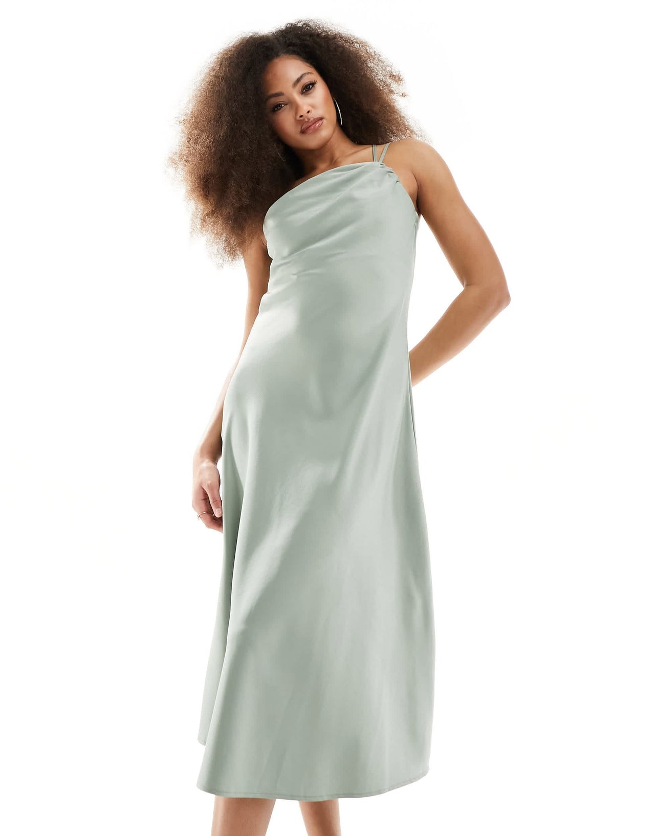Anaya bridesmaid one shoulder cami midi dress in sage