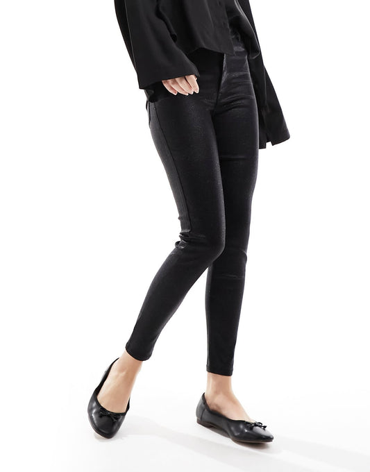 Pimkie glitter skinny high waisted jeans in black