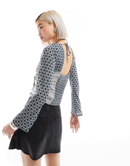 Reclaimed Vintage long sleeve top in mixed blue checks