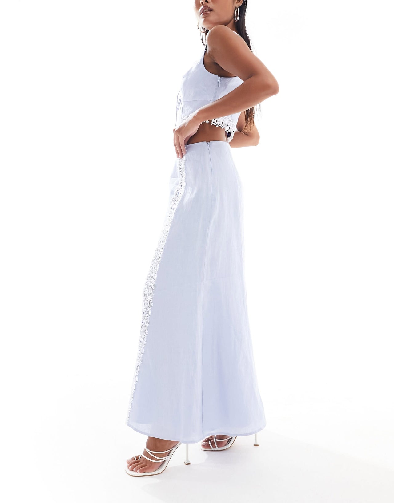 Ever New Petite lace detail maxi skirt co-ord in baby blue