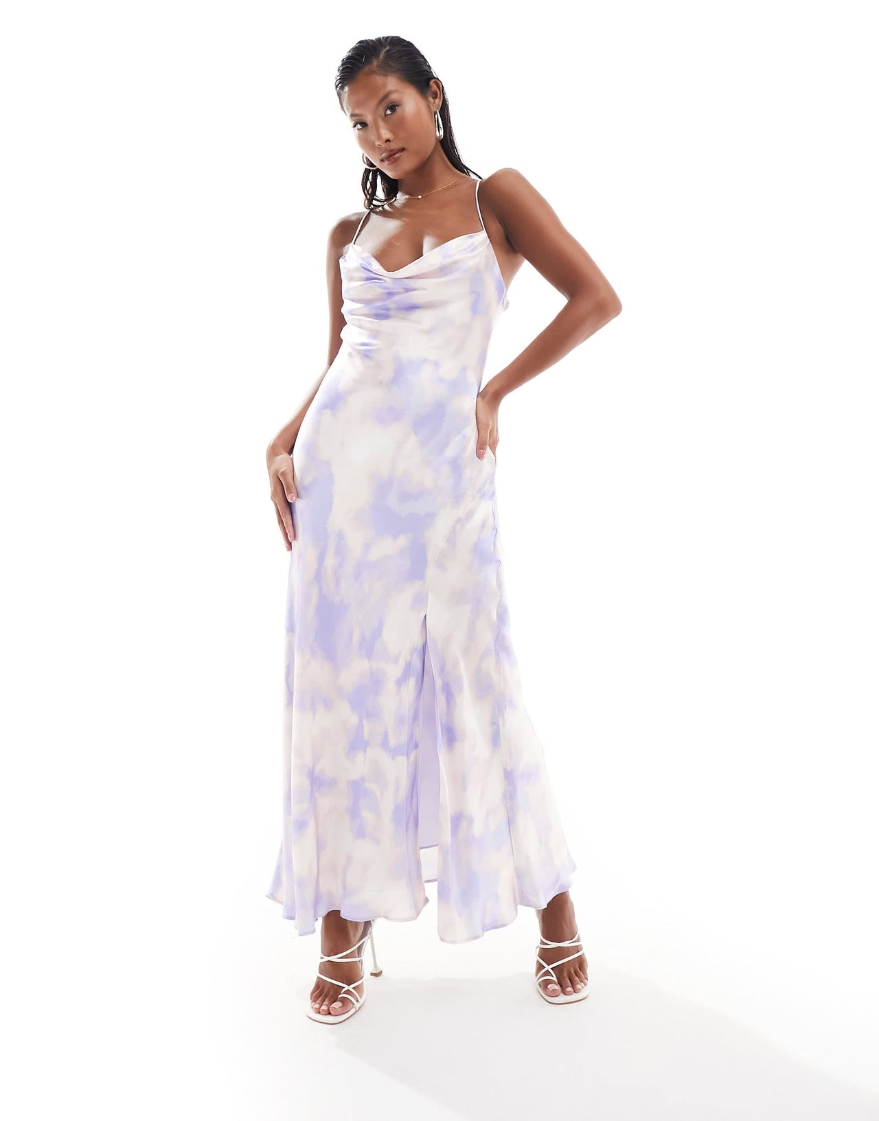 Ever New Petite satin slip dress in cloud print