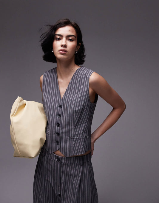 Topshop co-ord stripe fitted waistcoat in grey