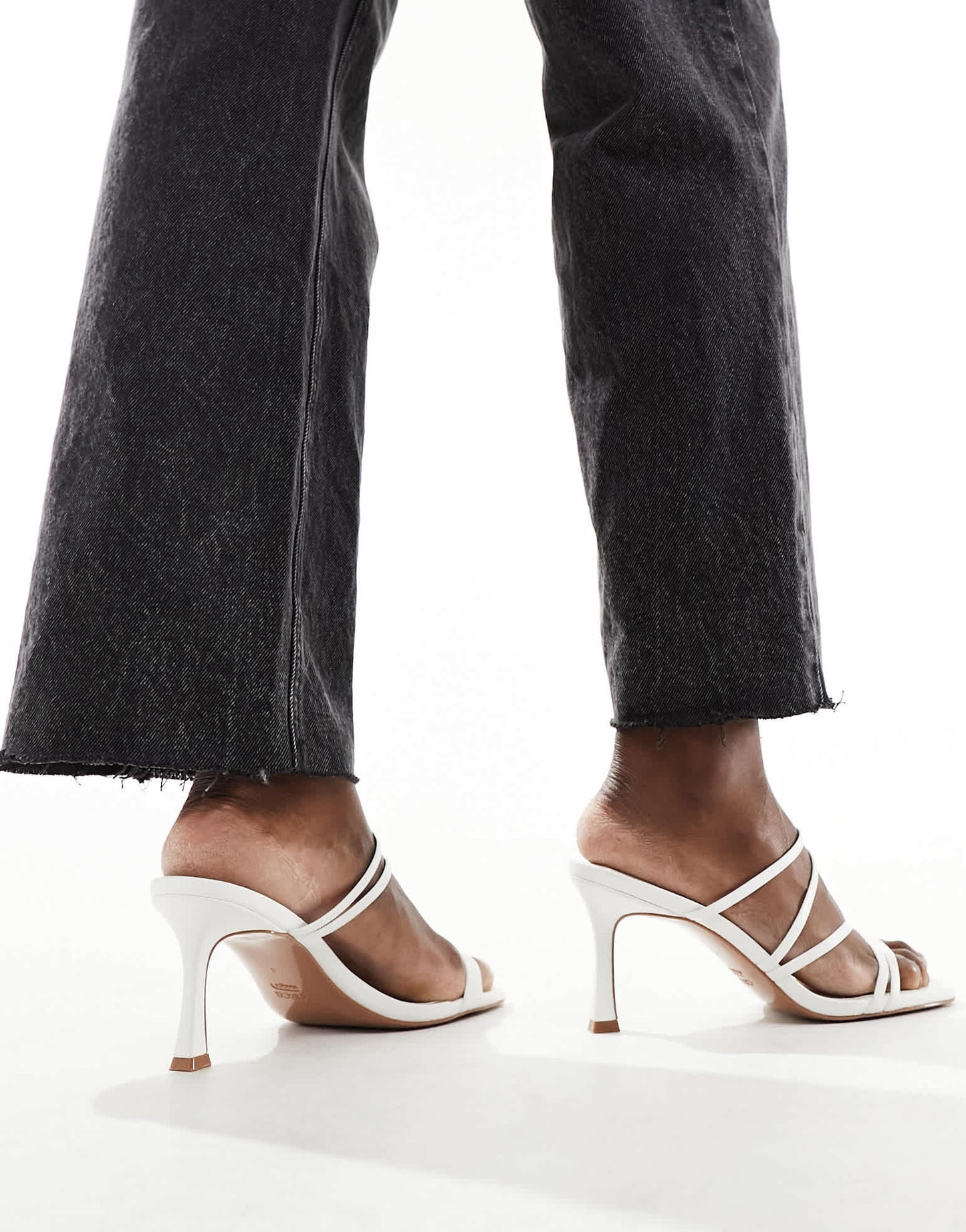 ASOS DESIGN Wide Fit Hayes strappy mid sandal heeled mules in white