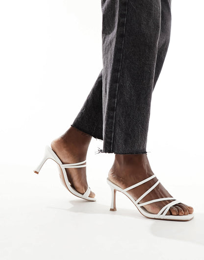 ASOS DESIGN Wide Fit Hayes strappy mid sandal heeled mules in white