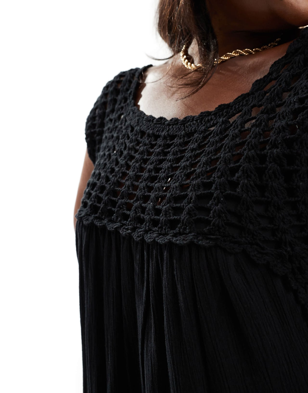 ASOS DESIGN Curve crochet swing tiered maxi dress in black