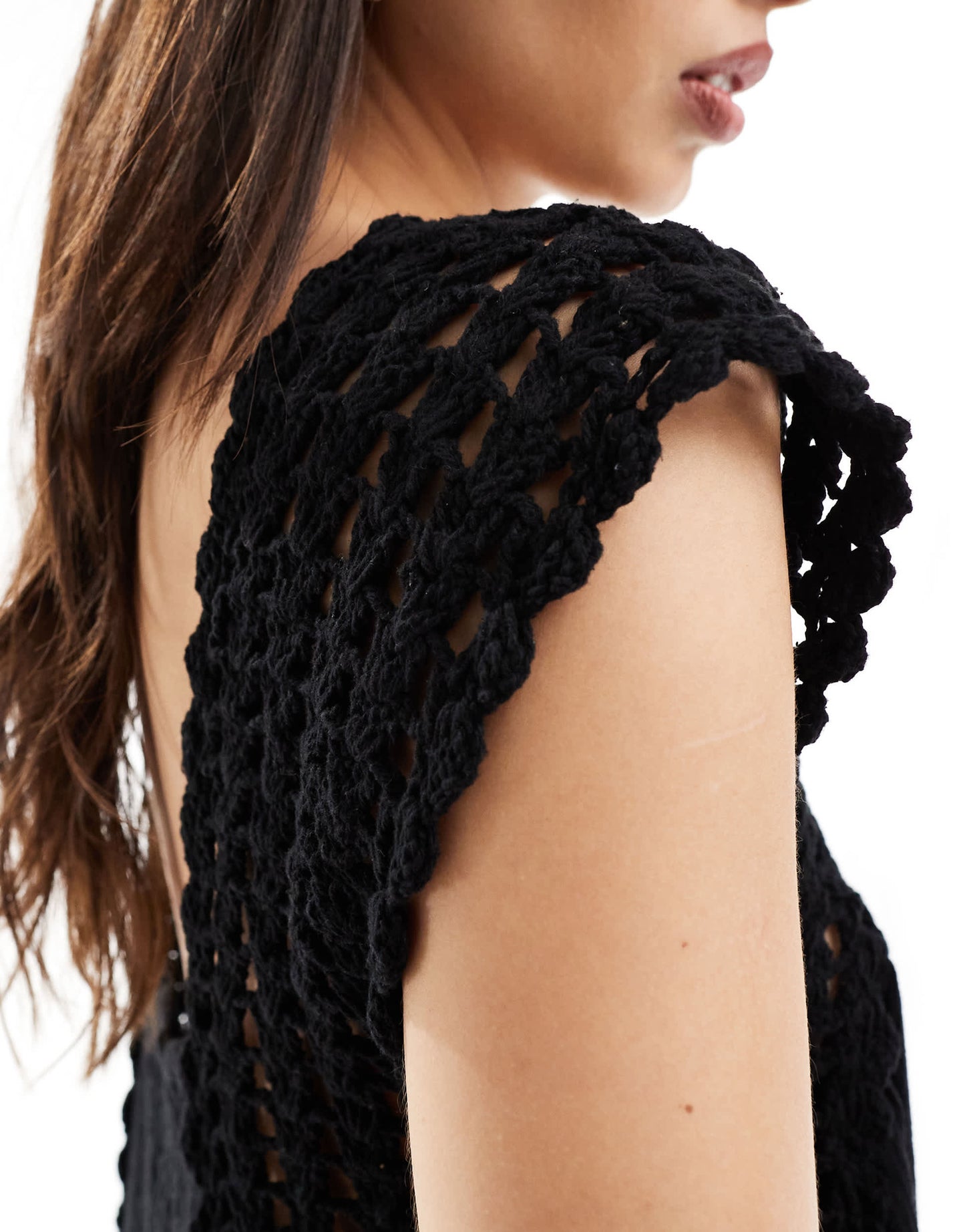 ASOS DESIGN crochet swing tiered maxi dress in black