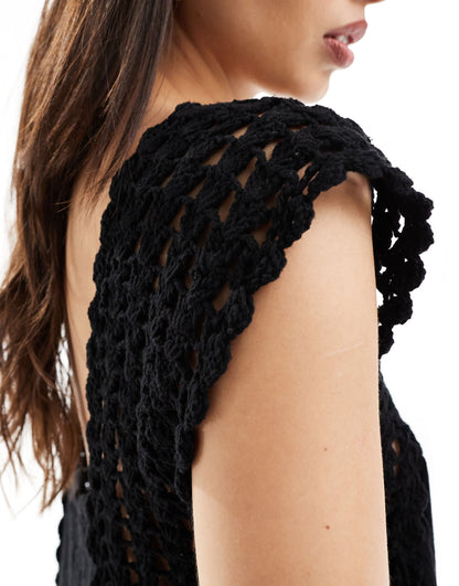 ASOS DESIGN crochet swing tiered maxi dress in black