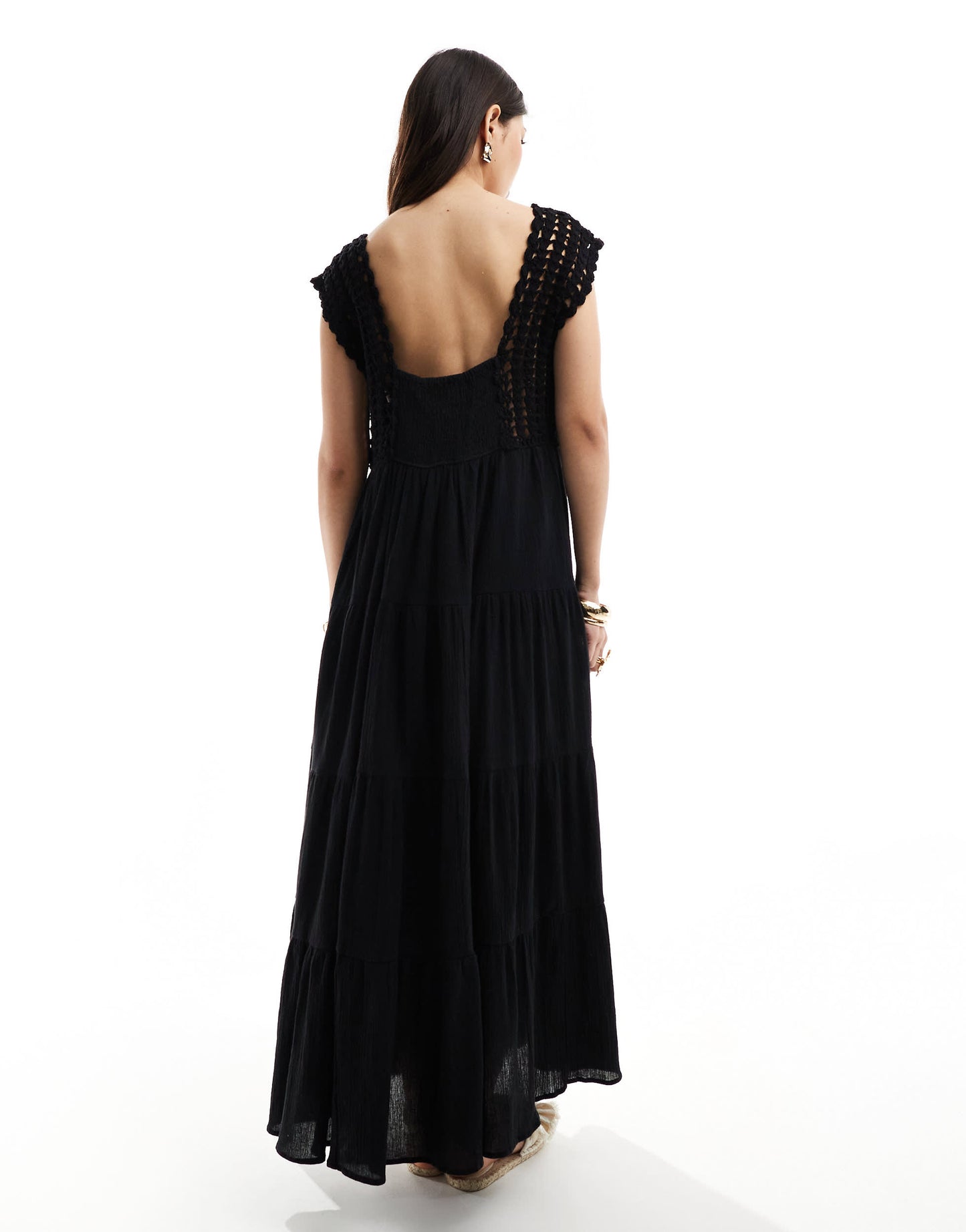 ASOS DESIGN crochet swing tiered maxi dress in black