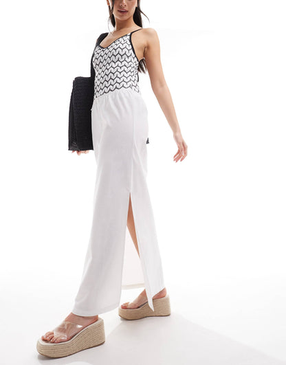 COLLUSION beach woven maxi skirt with bow in white - WHITE